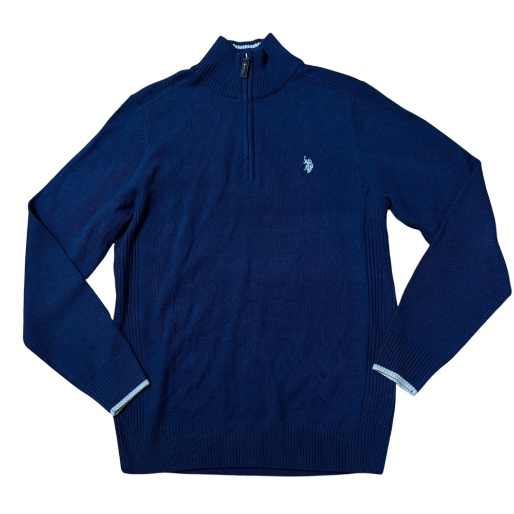 U.S. Polo Assn. Men Navy Blue Long Sleeve 1/4 Zip Sweater Size Small